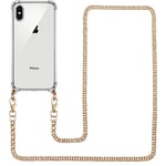 Pnakqil Collier Coque pour iPhone XS/X avec Cordon, Silicone Transparent Housse avec Chaine Laniere en Corde Étui pour iPhone XS 5.8 Pouces, Or Métal Chaîne