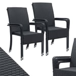 Juskys Ensemble de 4 chaises de Jardin Yoro en rotin avec accoudoirs et Dossier - 4 chaises empilables - Chaise en rotin pour Le Jardin - Chaise empilable Chaise de Balcon Noir