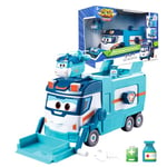 Super Wings Shine Season 7 Nouveau camion poubelle et de nettoyage Marc's Grand camion poubelle pour garçons, avec élévateur de poubelle et fonction de vidage, jouets verts et bleus pour tout-petits à