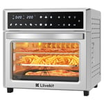 LLIVEKIT Friteuse sans Huile 26L avec Écran LED, 12 en 1 Friteuse à Air Chaud, Mini Four Air Fryer à Convection en Inox, 1700W, Minuteur et Réglateur de Température, 7 Accessories, 1 Manuel, Argenté