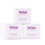 Wild - Natural Refillable Deodorant - Coconut & Vanilla Refill Trio Pack - Vegan & Eco-Friendly - Aluminium Free - Long Lasting Protection - 100% Natural Ingredients - 3 Pack of 40g Refills