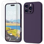 GOODVISH 3 IN 1 for iPhone 16 Pro Max Case 6.9 inch, Upgraded Camera Protection, 2 Pack HD Screen Protector, Liquid Silicone Anti-Scratch Shockproof Gel Rubber Non-Fingerprint Phone Case, Berry Purple