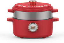 Electric Multi-Cooker 2 L Slow Cooker with 3 Heat Settings and Keep-Warm Function Small Frying Pan Hot Pot Soup Pot,red with Steamed Grid