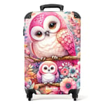 NoBoringSuitcases.com Valise Enfant, Valise Cabine, Valise Enfant Fille, Bagages Enfant, Valise Enfant Roulette, Valise pour Enfant, Valise Fille, Valise Cabine 55x35x25cm (Hiboux, Fleurs - Rose)