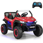 Goplus - Voiture électrique 2 Enfants 3-8 Ans 2 Portes avec Télécommande 2,4G,Lumières et Musique,12V Quad Buggy,Charge 60kg,Rouge