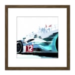 Grand Prix F1 Motorsport Racing Car Modern Acrylic Painting Square Wooden Framed Wall Art Print Picture 8X8 Inch