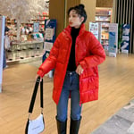 Doudoune Femme Hiver Femmes Parkas Décontracté Col Montant Chaud Rembourré Manteau Femme Solide Style Vêtements D'Extérieur Neige Hiver Veste Femmes S Rouge