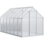 Serre de jardin aluminium polycarbonate 7,12 m² dim. 3,75L x 1,9l x 2H m lucarne réglable fondation porte coulissante - Transparent
