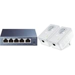 TP-Link TL-SG105 Switch Ethernet Gigabit 5 Ports Metallique- Hub Ethernet Gigabit & TL-PA4015P KIT CPL 600 Mbps avec Prise Intégrée et Ports Ethernet