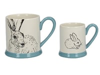 Creative Tops 5226227 Into the Wild 'Little Explorers' Parent and Child Ceramic Printed Mugs - 'Hare and Bunny' (Set of 2), 23 x 9 x 12 cm