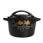 Casserole,Earthen pan Round Black Clay pan Heat-Resistant Healthy pan Ceramic cookware with lid Pattern Ceramic Casserole Dish Black 4.23quart