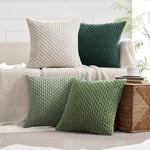 MIULEE Lot de 4 Housse de Coussin Décorative en Velours Côtelé Coussins Canape Carré Super Doux Taie Oreiller Maison pour Salon Chambre Fauteuil de Bureau 40x40 cm Série Verte