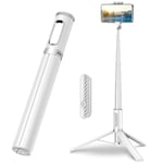 TONEOF 152CM Perche à Selfie, Tout-en-1 Perche Selfie Trépied avec Télécommande sans Fil, Extensible，Portable Trépied Selfie Stick pour iPhone/Android-Blanc