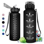 Gourde 1.5L, Gourde Sport avec Paille, Étanche & Réutilisable, Bouteille d'eau avec Marqueur de Temps, Gourde Graduée pour 1 Journee, sans BPA, Adulte, l'école, Cyclisme, Voyage, Camping, Gym