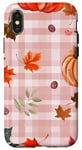 Coque pour iPhone X/XS Rose Vintage Carreaux Feuilles Automne Citrouille Épices Récolte