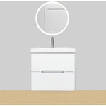 Top Bath - Meuble salle de bain avec vasque/lavabo fidji 60 suspendu laqué Blanc brillant miroir rond en led