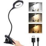 Lampe de Bureau led sans Fil Rechargeable, 3 Couleur et 3 Intensité Variable, Lampe Pince pour Lit, Lampe de Chevet Tactile pour Enfant, Noir [Classe