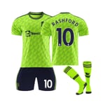 (Neongrön Manchester United 2022/23 Third Replica Jersey Rashford No.10 Fotbollströja 3-delade kit för barn Vuxna 20(115-125CM)