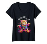 Womens Desert Hills Arizona Dancing Cat Colorful Cute Kitty Design V-Neck T-Shirt