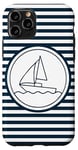 Coque pour iPhone 11 Pro Bleu nautique Bleu Marine Blanc Yacht Voilier Logo Rayures