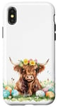 iPhone X/XS Highland Cow Spring Cute Easter Pattern Eggs Floral Flowers Case