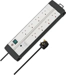 Brennenstuhl Premium-Line Duo, 8-way extension lead with surge protection 60.000 A (switch and 3m cable - 45° angle of sockets) black/light grey