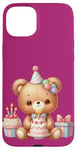 Coque pour iPhone 15 Plus Birthday Wishes Ours en peluche marron pour fille ou garçon