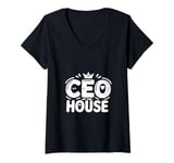 Womens CEO of the House Funny Dad Life Humor V-Neck T-Shirt