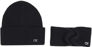 Calvin Klein Women’s CK Metal Beanie & Headband Gift Set, Black (Ck Black), One Size