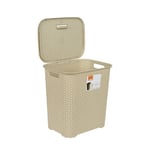 Drop All SMALL Plastic Laundry Basket & Lid Washing Clothes Storage Hamper BEIGE