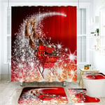 Red Christmas Tree Bathroom Shower Curtain Xmas Waterproof Santa Claus Curtain