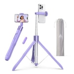 ATUMTEK 1.5m Selfie Stick Tripod, All-in-One Extendable Phone Tripod with Bluetooth Remote and Storage Bag, for iPhone and Android Phone Selfie, Video Recording, Vlogging, Live Streaming, Purple