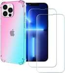 Housse Pour Apple Iphone 13 Pro Max 6.7 Gradient Color Tpu Case +2 Films Protection En Verre Trempé Antichoc Coque Rose Vert