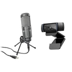 Audio-Technica 2020USB+ Cardioid Condenser Microphone (USB connection) Grey & Logitech C920 HD Pro Webcam, Streaming, Full HD 1080p/30fps Video Calling, Clear Stereo Audio