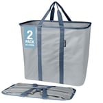 CleverMade Lot de 2 paniers à linge pliables, grand panier à linge pliable, sac à linge pour transporter toutes les poubelles de rangement pop-up XL avec poignées, gris/ardoise poussiéreuse