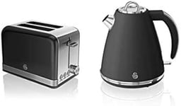 Swan Retro Kettle & 2 Slice Toaster Set  1.5L 3KW Jug in Black