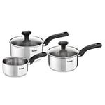 Tefal Comfort Max Lot de 3 casseroles 14/16/18 cm + 2 couvercles verre 16/18 cm, Induction, Inox haute qualité, Poignées thermo-isolées, Garantie 10 ans C973S344