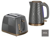 Russell Hobbs Groove Grey Kettle & Toaster- Textured Finish with Gold Accents