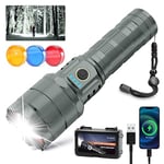 TECBOTT 10000 Lumens Lampe de Poche Rechargeable avec Batterie Rechargeable IPX6 Étanche Zoomable 3 Modes Lampe Torche LED Ultra Puissante Pour la Randonnée en Plein Air,le Camping Bleu Foncé