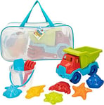 ColorBaby - 49273 - Jouets de Plage pour Enfants - Sable - Sac à Jouets de Plage - Seau de Sable - Ø 18 cm - Arrosoir - Pelle - Râteau - Arrosoir - Camion - Moules à Sable - Coloraby + 18 Mois