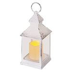 EMOS Lanterne antique avec bougie LED, design vintage et effet flamme, IP20 pour l'intérieur, fonctionne avec 3 piles AAA, 10 000 heures, couleur blanc chaud, fonction minuterie 6 heures, 10,5 x 24 cm, blanc