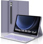 Clavier pour Samsung Tab S9 FE+/S9 FE Plus 12.4"", Coque avec Clavier pour Samsung Tab S9 FE Plus 12.4"", AZERTY Français Clavier Rétroéclairé Magnétique Détachable , Violet