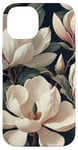 Coque pour iPhone 14 Magnolias crémeux élégants sur fond sombre