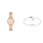 SKAGEN Women's Watch Signatur Lille and Bracelet Sofie Sea Glass, Rose Gold Stainless Steel, Set