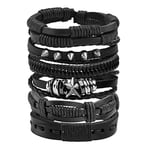 JJDreams Lot de 6 Bracelets Cuir Homme Bracelet Manchette Vintage bracelet tressé Noir Cadeau pour Père Petit-ami