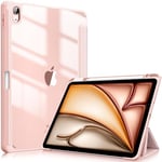 FINTIE Hybrid Case for iPad Air 11 inch (2024) M2, iPad Air 6th / 5th / 4th Generation (2024/2022/2020), Shockproof Slim Clear Back Cover with Pencil Holder, Auto Wake/Sleep, Rose Gold