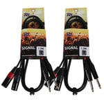 2x PD Connex 2x 6.35mm Male Jack To 2x XLR Male Audio Speaker Leads Cables 1.5m