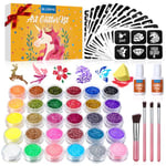 Kit Tatouage Paillettes- Bledras Enfant 30 Couleurs, 147 Pochoir, 4 Pinceaux- Tatouage Ephemere Imperméable, Coffret Cadeau Fille, Tatouage Temporaire pour Cosplay, Fête, Jaune