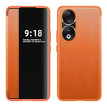 Lemxiee Cover pour Honor 90 Coque,Flip Housse en Cuir PU,Fenêtre de visualisation Semi-Transparente,Lunette en Silicone Souple pour Honor 90 -Orange