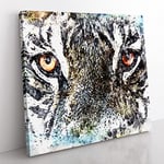 Eye of the Tiger in Abstract Modern Canvas Wall Art Print Ready to Hang, Framed Picture for Living Room Bedroom Home Office Décor, 35x35 cm (14x14 Inch)